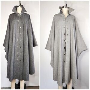 Vintage REVERSIBLE Wool Cloak Cape Poncho Gray Wool Cape Cloak Poncho Capelet OS
